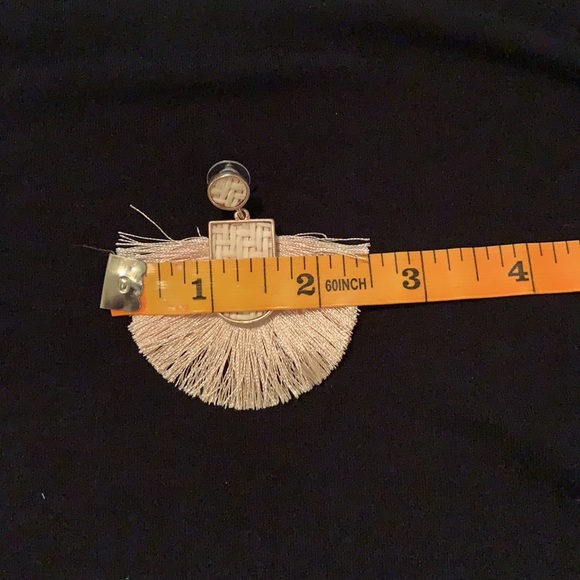 15. Earrings:  tan colored tassels with woven detail - Picture 9 of 11